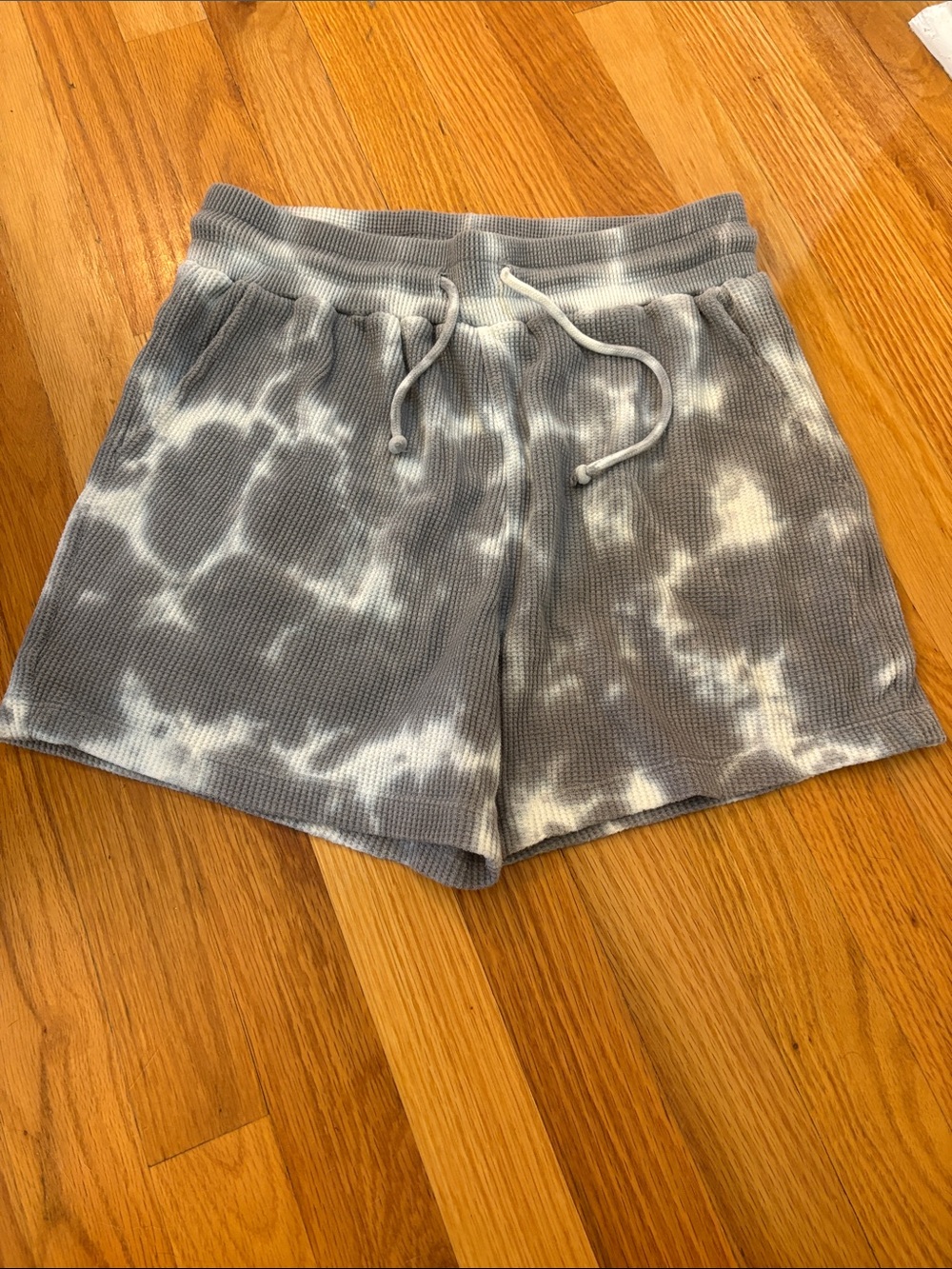 Anthropologie Gray and White Tie-Dye Waffle Knit Athletic Shorts